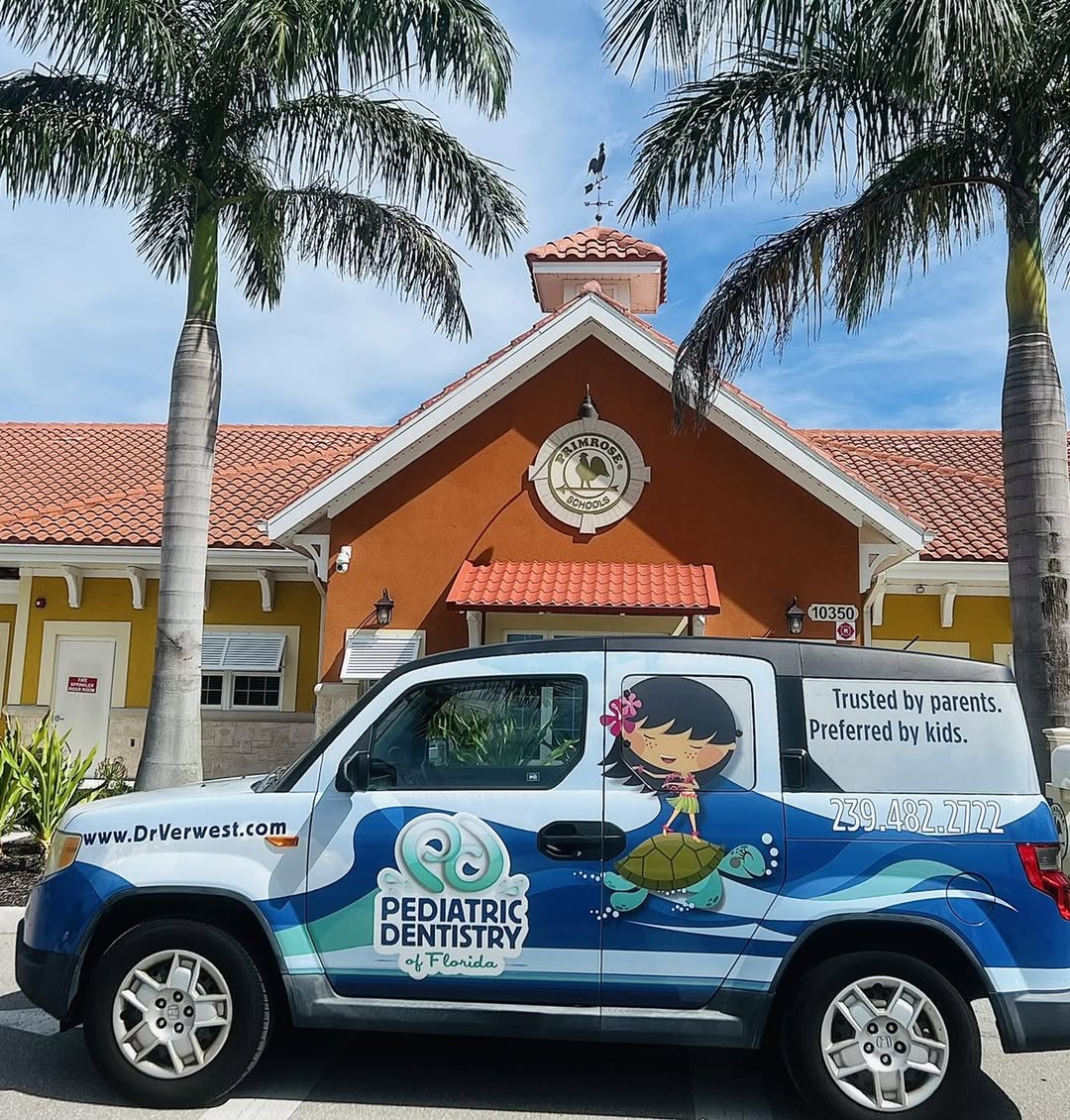 The ocean-wrapped mobile dental unit parked at Primrose Schools