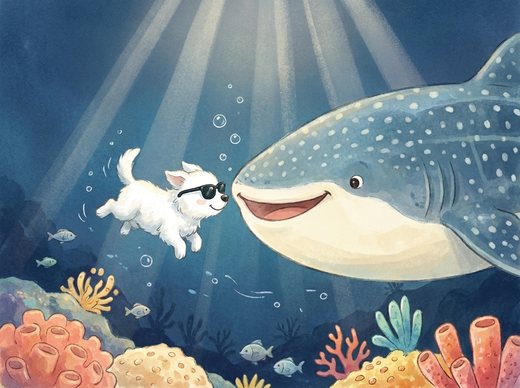 Shades floating nose to nose with a huge gentle whale shark in moonlit water
